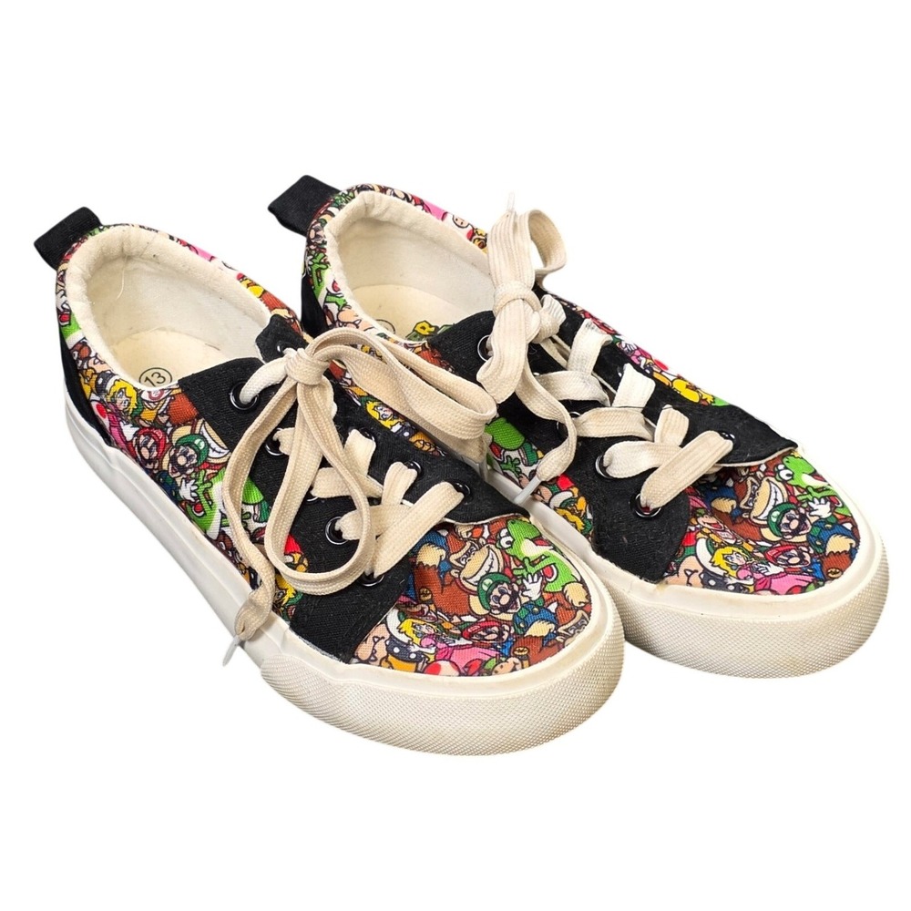 Ground Up Super Mario Bros  Sneakers Boy's Size 13 Black Full Over Multicolor